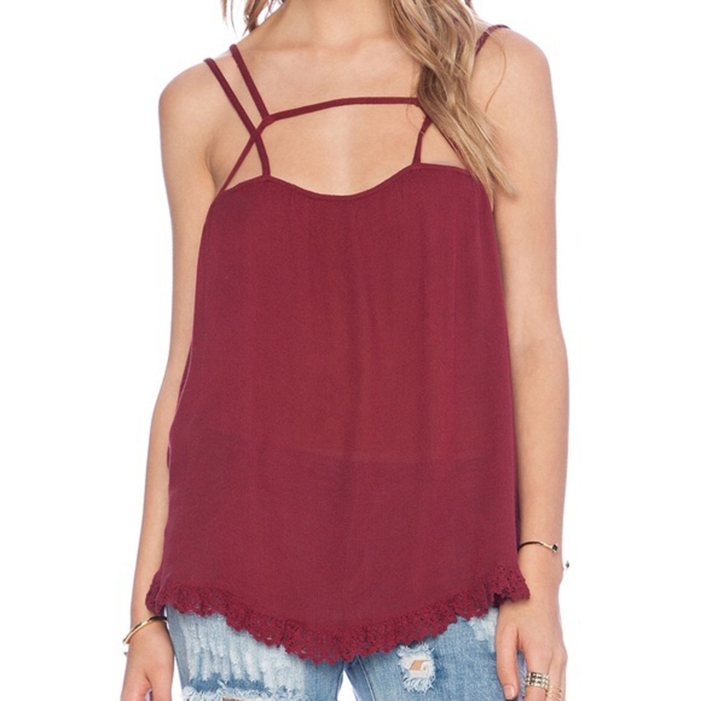 Free People | Burgundy Lace Hem Tank Top